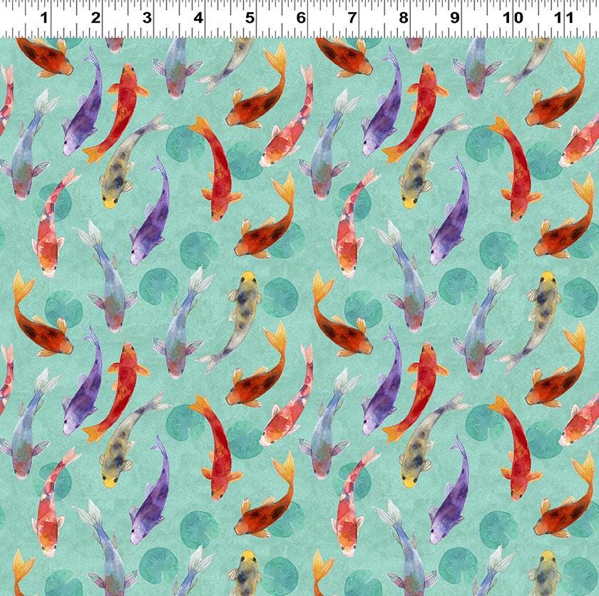 Lily Pond 20 Fat Quarter Bundle, Clothworks FQ0524, Water Lilies Koi Fish Dragonflies Pink Blue Green Floral Fabric