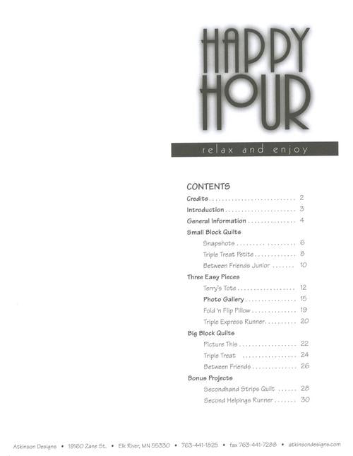 Happy Hour Quilt Pattern Book, Atkinson ATK605, Beginner Friendly Tote Bag Pillow Cover Table Runner Quilts Project Book