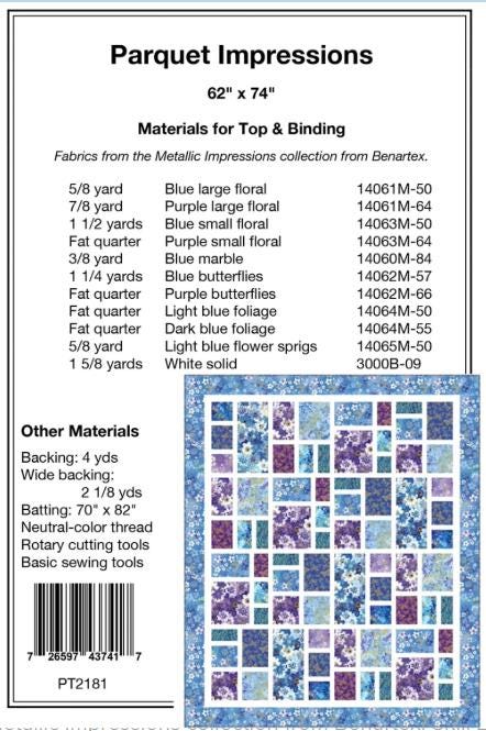 Parquet Impressions Quilt Pattern, Pine Tree Country Quilts PT2181, Yardage Friendly Easy Focal Print Throw Quilt Pattern