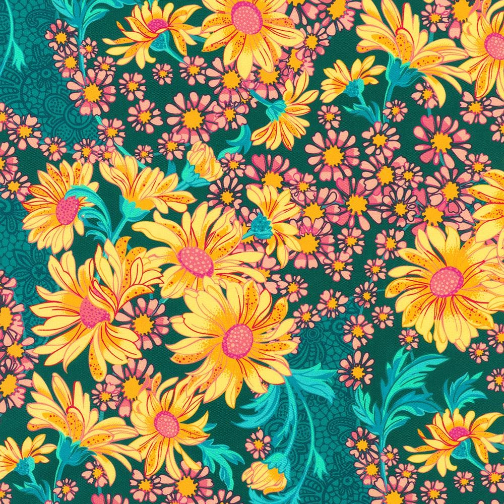 Sunflower Sonata 5" Charm Squares, Robert Kaufman CHS-1330-42, Bright Colorful Digitally Printed Floral 5" Precut Fabric Squares, Lola & Bek