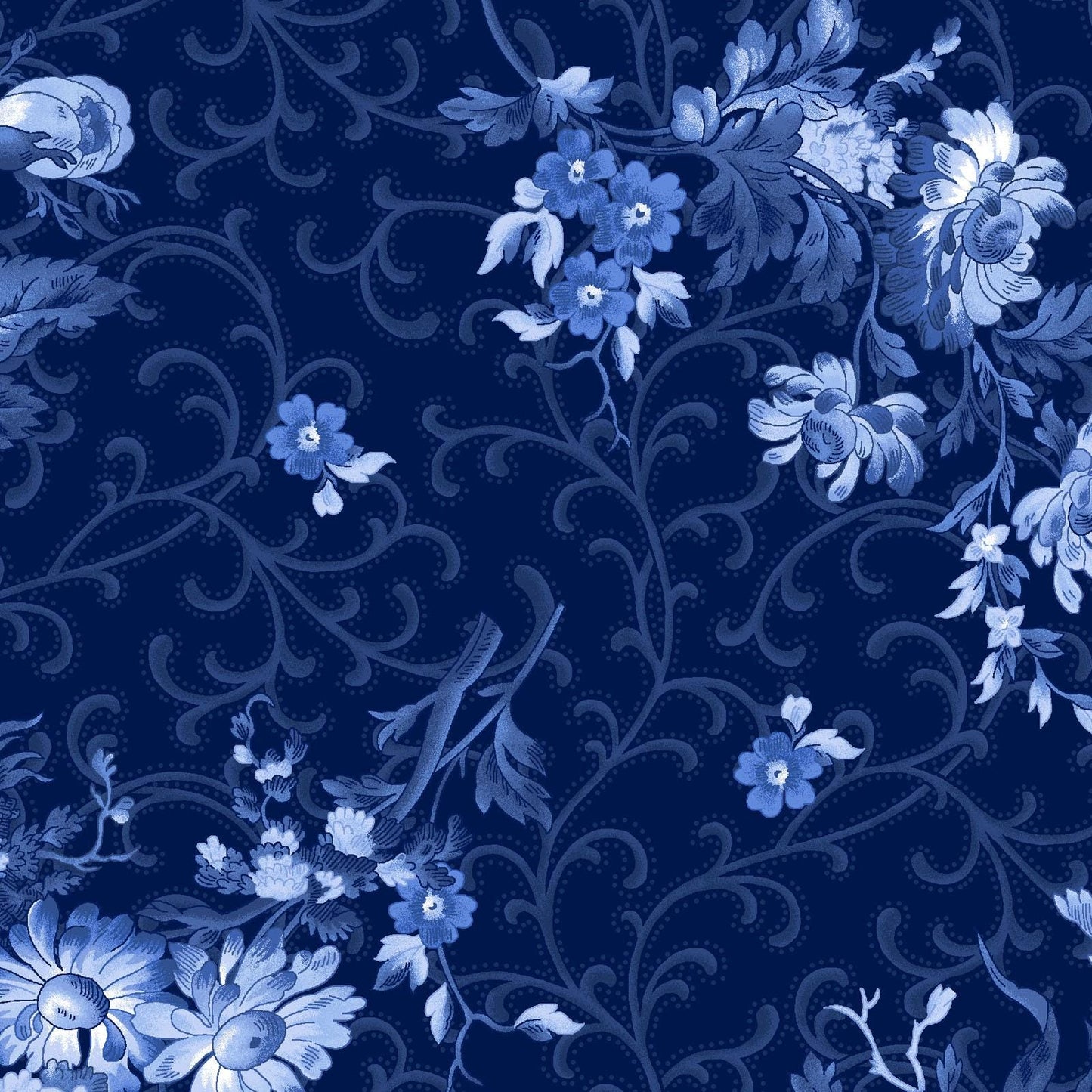 Blue Belle 2.5" Strips, Maywood Studio ST-MASBLBE, 2.5" Precut Blue White Floral Fabric Strips, Floral Fabric Strip Roll