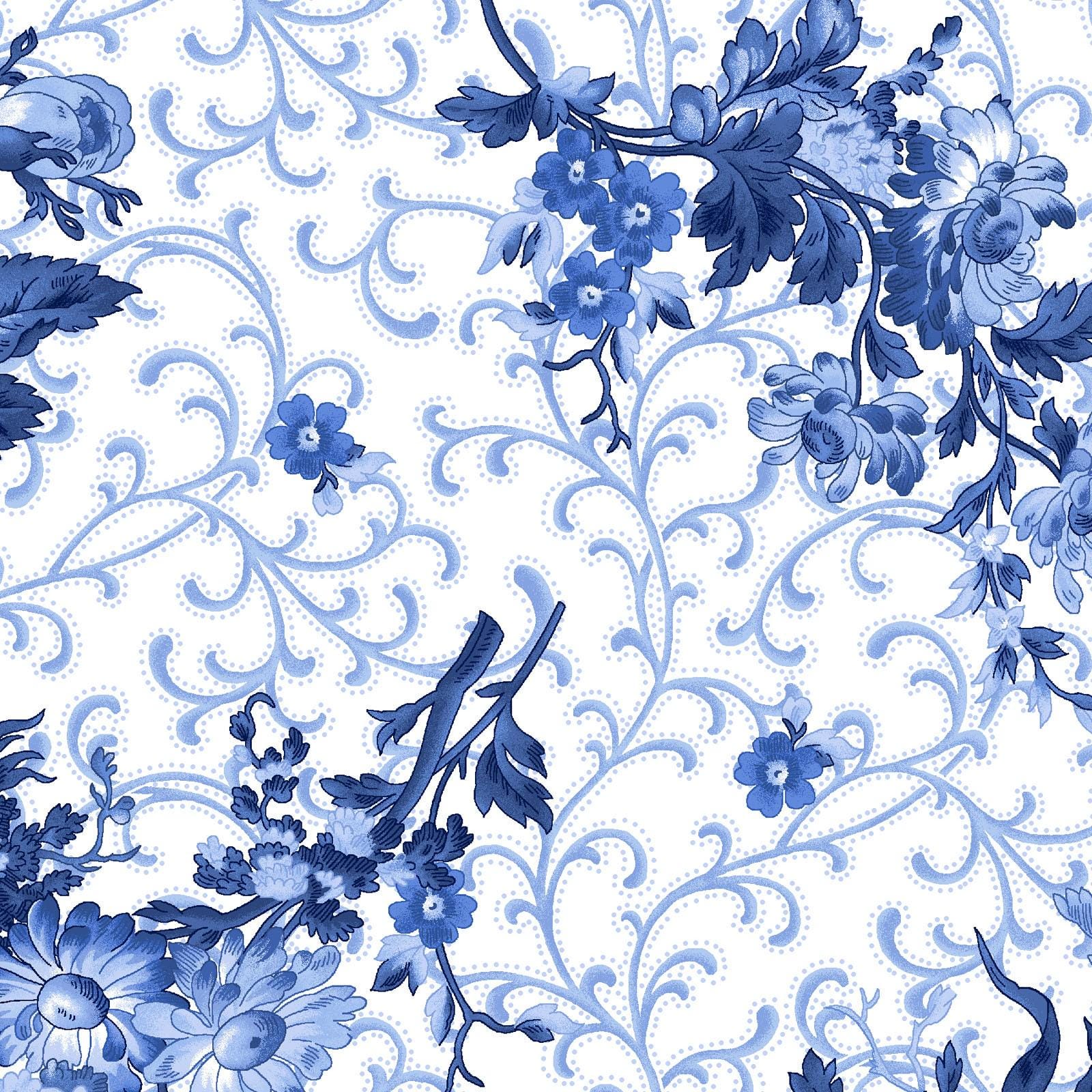 Blue Belle 2.5" Strips, Maywood Studio ST-MASBLBE, 2.5" Precut Blue White Floral Fabric Strips, Floral Fabric Strip Roll