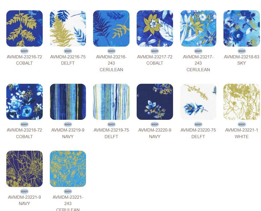 Cobalt Bliss 5" Charm Squares, Robert Kaufman CHS-1331-42, 5" Precut Kitty Cats Cat Lover Floral Charm Pack Fabric Squares, Naharana