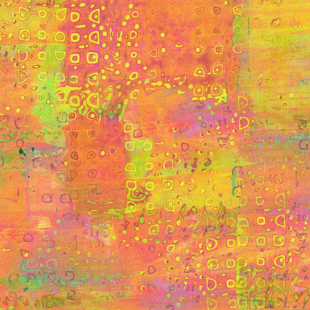 Wishwell Industrial Imprints- Orange Green Abstract Blender Fabric, Robert Kaufman ANJD-22868-145 Papaya, Leslie Tucker Jenison, By the Yard