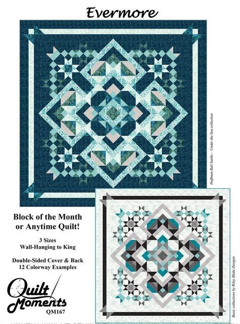 Evermore BOM Quilt Pattern, Quilt Moments QM167, Yardage Friendly Square King Bed Quilt Pattern, Block of the Month Quilt Pattern