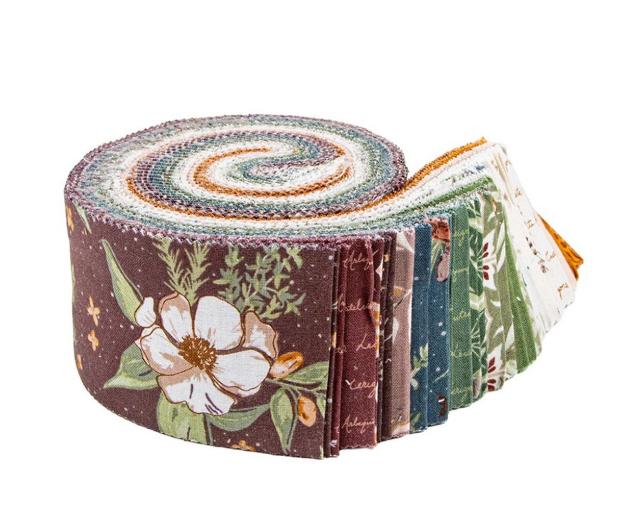 Olive Grove Rolie Polie, Riley Blake RP-16630-40, 2.5" Precut Autumn Fall Burgundy Blue Pink Green Floral Fabric Strip Roll