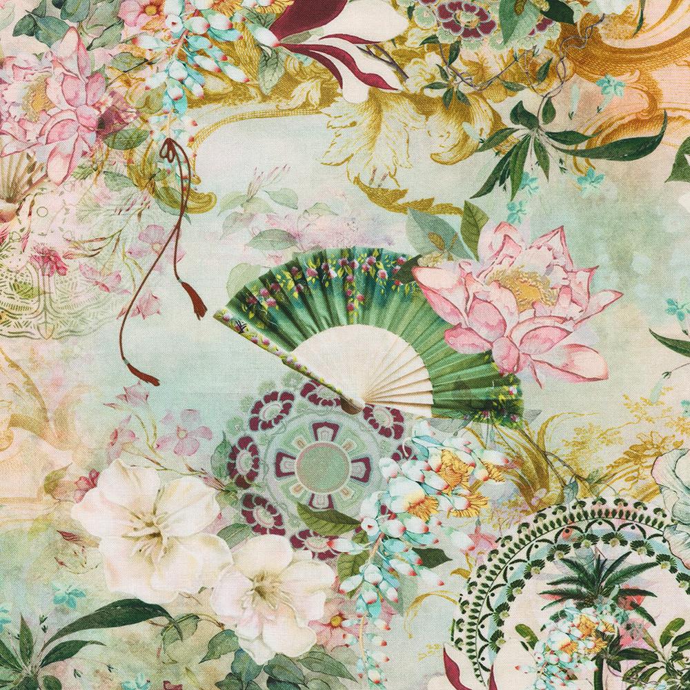 Serene Dream 10" Fabric Squares, Robert Kaufman TEN-1412-42, Pink Green Blue Purple Asian Japanese Inspired 10" Precut Fabric Squares