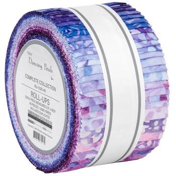 Artisan Batiks - Dancing Petals 2.5" Roll Up, RU-1330-40, Blue Purple Pink Floral Batik Jelly Roll 2.5" Precut Fabric Strips, Robert Kaufman