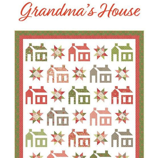Grandma's House Quilt Pattern, Chelsi Stratton Designs CSD176, Fat Eighths F8 Friendly Houses Stars Throw Quilt Pattern