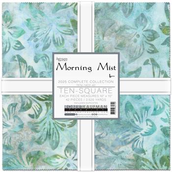 Morning Mist 2025 Ten Square Layer Cake, Robert Kaufman TEN-1402-42, 10" Precut Blue Green Gray Beige Pastel Batik Layer Cake Fabric Squares