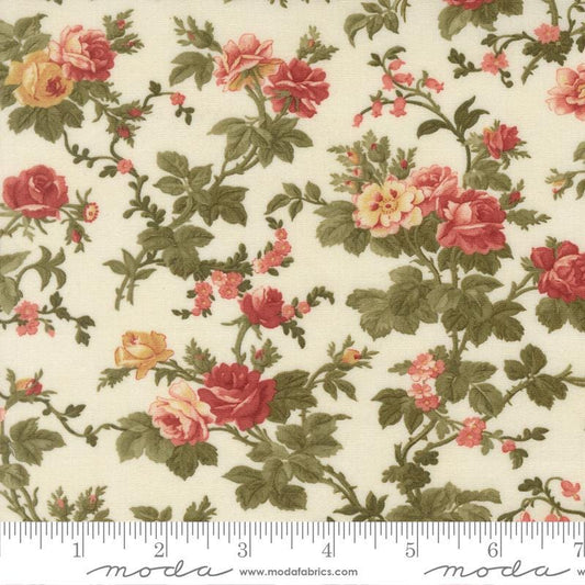 Ambiance - Pink Yellow Red Roses Floral Fabric, Moda 44413 11 Porcelain, Rose Garden Florals Cotton Fabric, 3 Sisters, By the Yard