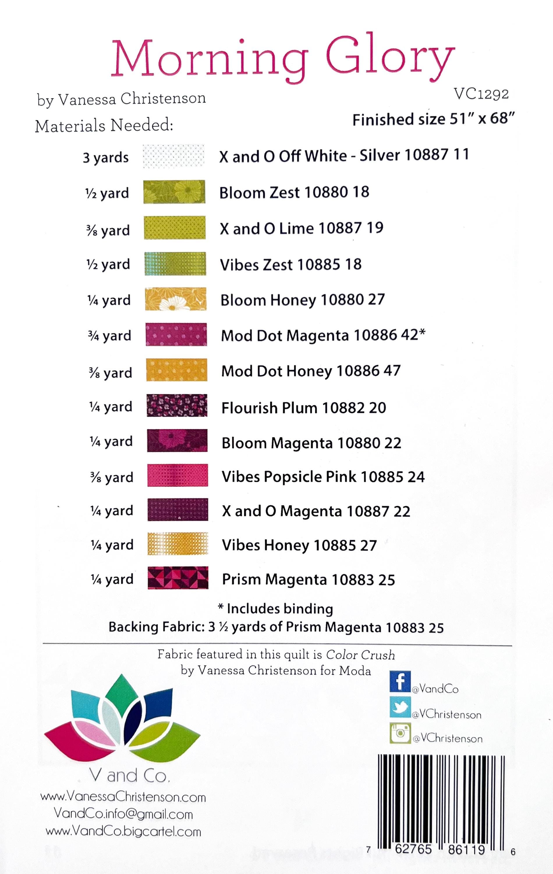 Morning Glory Quilt Pattern, V and Co VC1292, Yardage Friendly Ombre Flowers Quilt Pattern, Vanessa Christenson