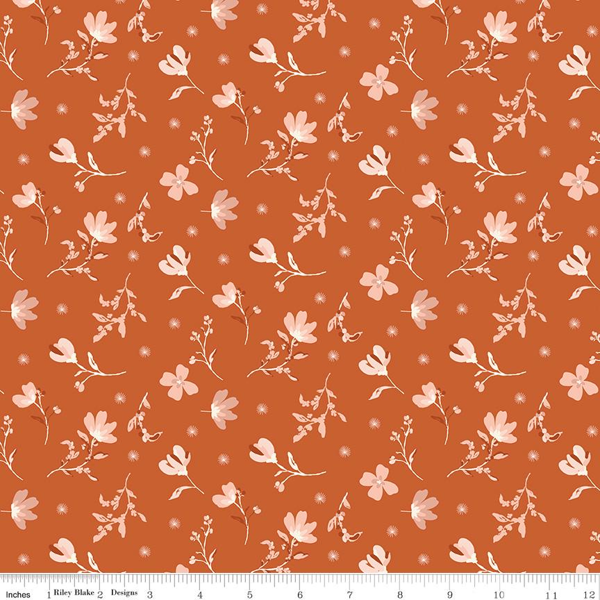 Morning Latte 5" Stacker, Riley Blake 5-16920-42, 5" Precut Pink Blue Brown Rust Autumn Fall Floral Fabric Squares, Sandy Gervais