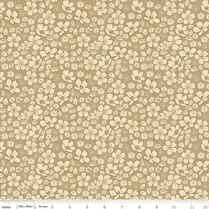 Morning Latte 5" Stacker, Riley Blake 5-16920-42, 5" Precut Pink Blue Brown Rust Autumn Fall Floral Fabric Squares, Sandy Gervais