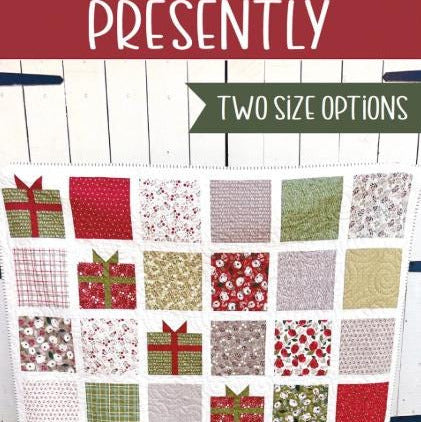 Presently Christmas Quilt and Topper Pattern, Primrose Cottage Quilts PCQ040, Precut Friendly Easy Christmas Gifts Lap Table Quilt Pattern