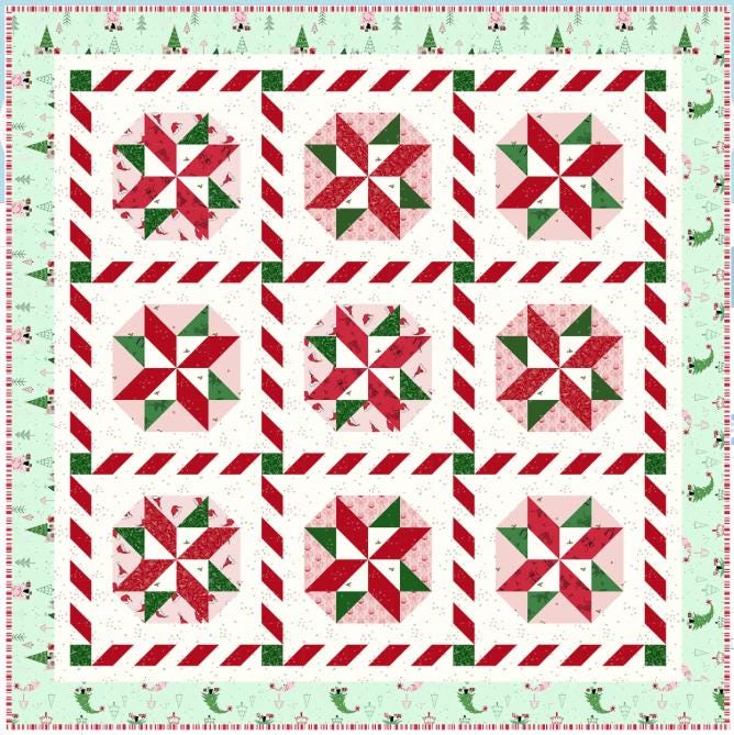 Peppermint Twirl Quilt Pattern, Jedi Craft Girl P156-PEPPERMINTTWIRL, Fat Quarter Friendly Xmas Pinwheel Quilt Pattern, Amanda Niederhauser
