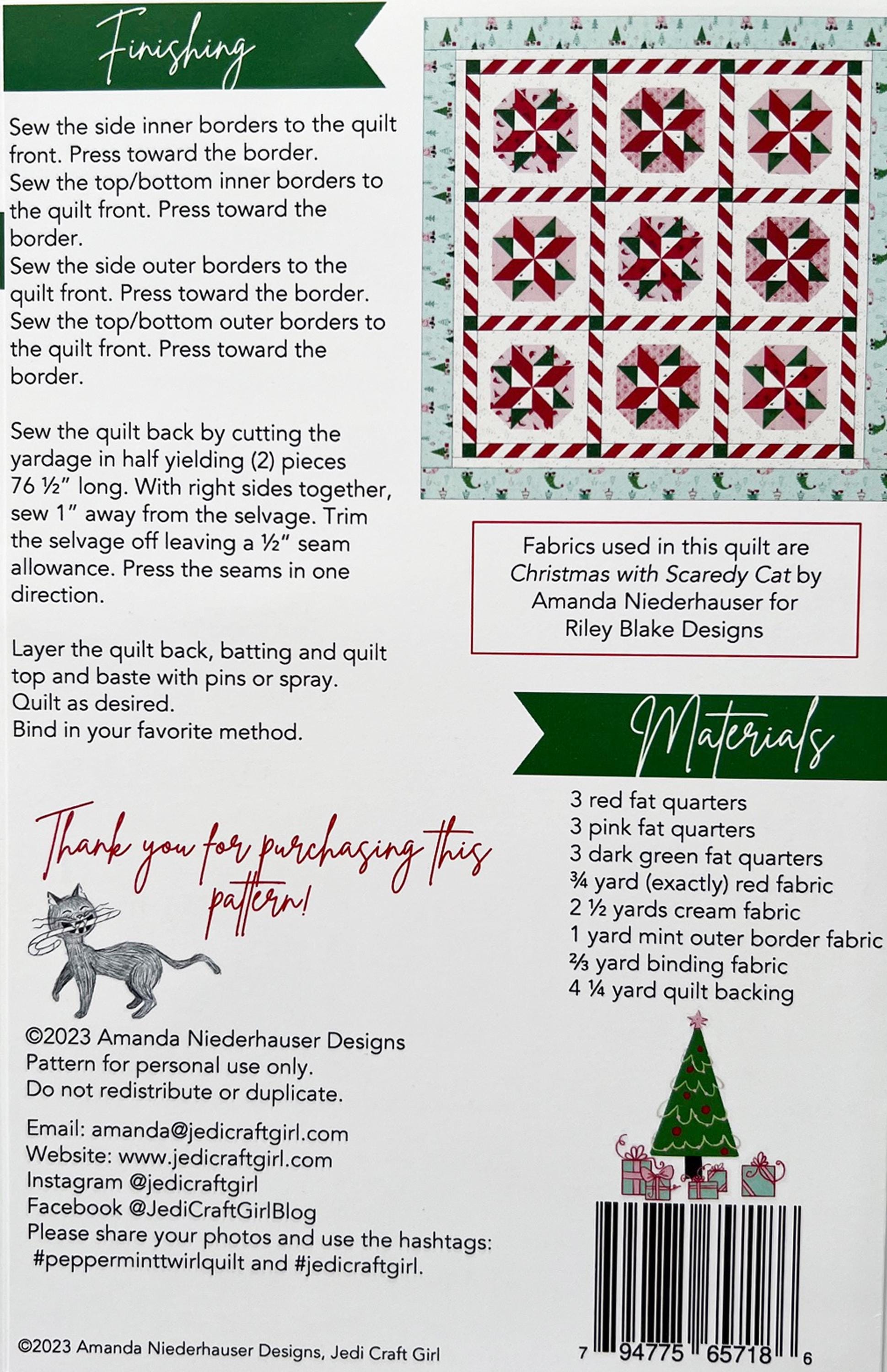 Peppermint Twirl Quilt Pattern, Jedi Craft Girl P156-PEPPERMINTTWIRL, Fat Quarter Friendly Xmas Pinwheel Quilt Pattern, Amanda Niederhauser