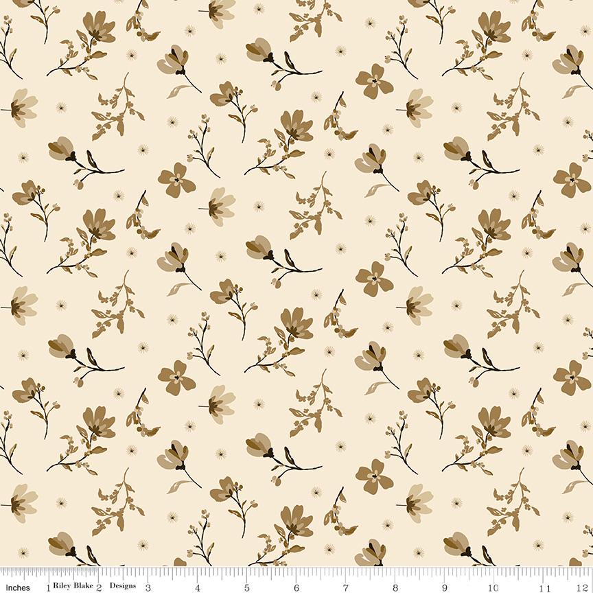 Morning Latte Rolie Polie, Riley Blake RP-16920-40, 2.5" Precut Brown Mint Rose Aqua Rust Floral Fabric Strips, Sandy Gervais