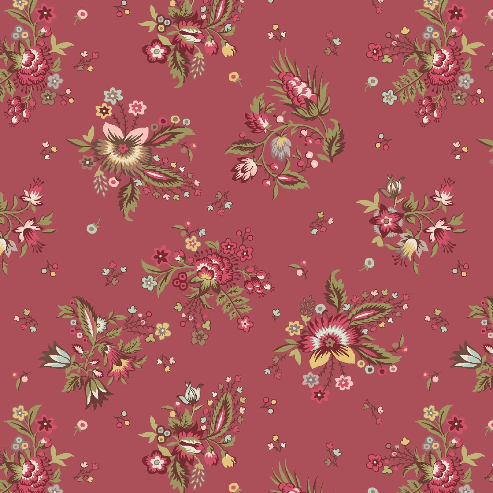 French Market 5" Charm Pack, Maywood Studio CP-MASFRMA, 5" Precut Purple Cream Brown Red Yellow Green Floral Charm Pack Fabric Squares