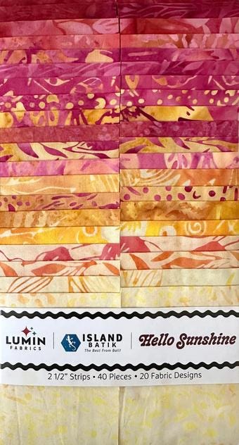 Hello Sunshine Strip Pack, Island Batik, 2.5" Precut Yellow Pink Orange Batik Jelly Roll Fabric Strips