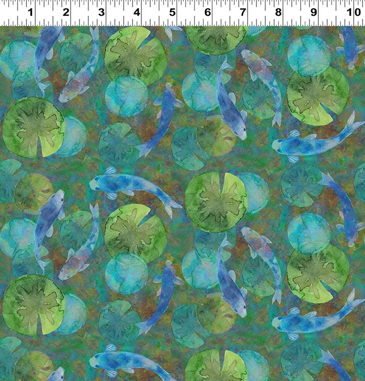 Lily Pond 20 Fat Quarter Bundle, Clothworks FQ0524, Water Lilies Koi Fish Dragonflies Pink Blue Green Floral Fabric