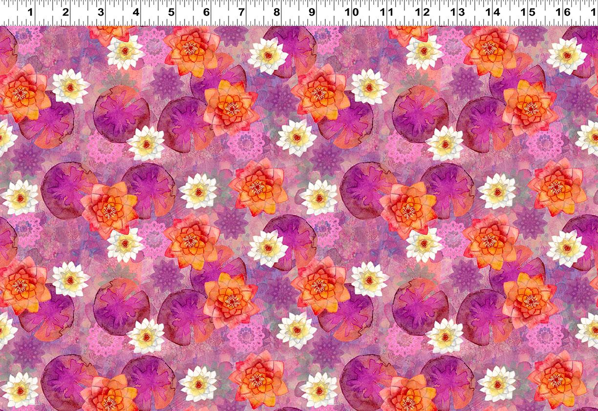 Lily Pond 20 Fat Quarter Bundle, Clothworks FQ0524, Water Lilies Koi Fish Dragonflies Pink Blue Green Floral Fabric