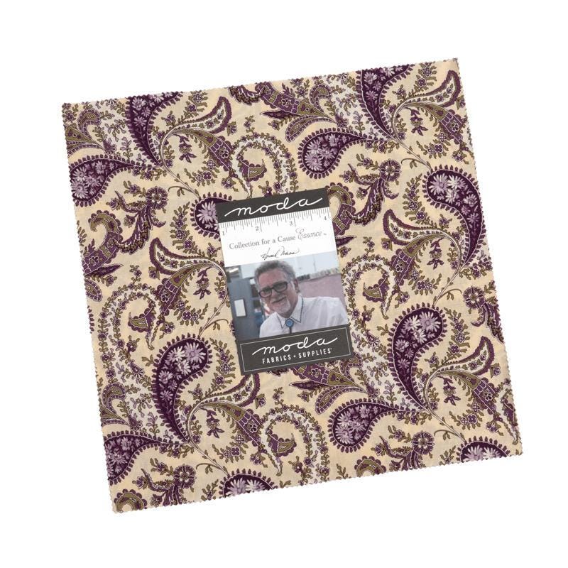 Collections for a Cause Essence 10" Layer Cake, Moda 46270PP, 10" Precut Purple Green Cream Brown Floral Paisley Fabric Squares, Marcus
