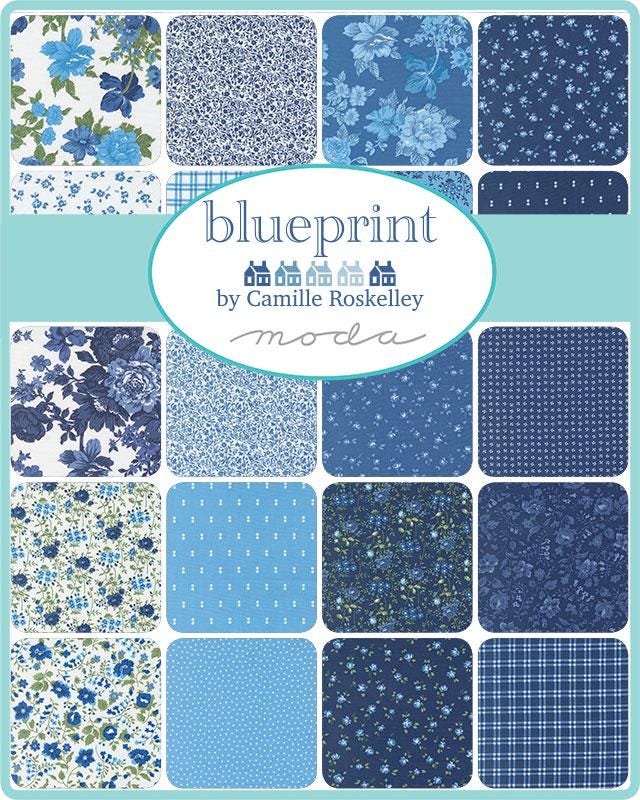 Blueprint 10" Layer Cake, Moda 55330LC, 5" Precut Blue White Green Floral Fabric Squares, Camille Roskelley
