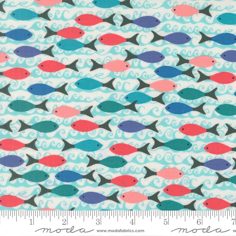 Reef 10" Layer Cake, Moda 27340LC, 10" Precut Blue Pink Green Beige Beach Seashells Fish Ocean Themed Quilt Fabric Squares, Kate Spain