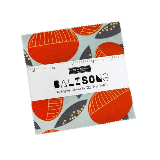 Balisong 5" Charm Pack, Moda 11660PP, 5" Precut Modern Orange Blue Yellow Pink Black Quilt Charm Fabric Squares, Zen Chic