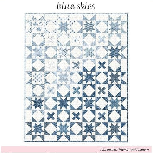 Blue Skies Quilt Pattern, Poppie Cotton LBP25165, Fat Quarter FQ Friendly Stars and Crosses Throw and Pillow Cover Quilt Pattern