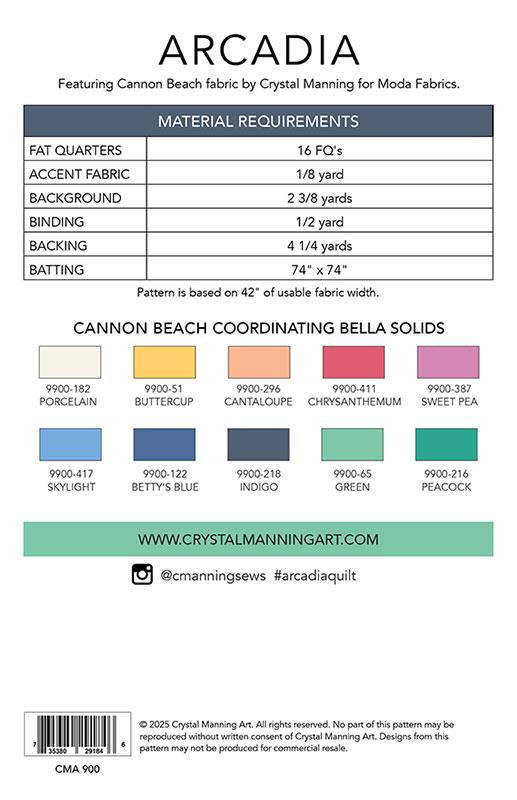 Arcadia Quilt Pattern, Crystal Manning CMA900, Fat Quarter FQ Friendly Flowers Throw Quilt Pattern