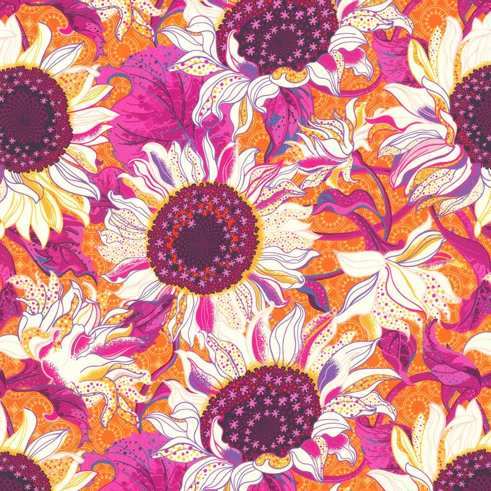 Sunflower Sonata 5" Charm Squares, Robert Kaufman CHS-1330-42, Bright Colorful Digitally Printed Floral 5" Precut Fabric Squares, Lola & Bek