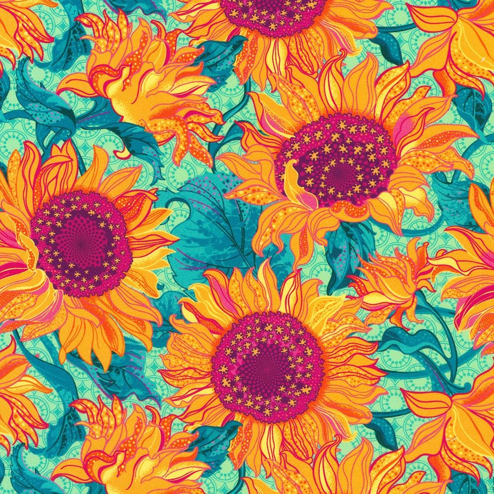 Sunflower Sonata 5" Charm Squares, Robert Kaufman CHS-1330-42, Bright Colorful Digitally Printed Floral 5" Precut Fabric Squares, Lola & Bek