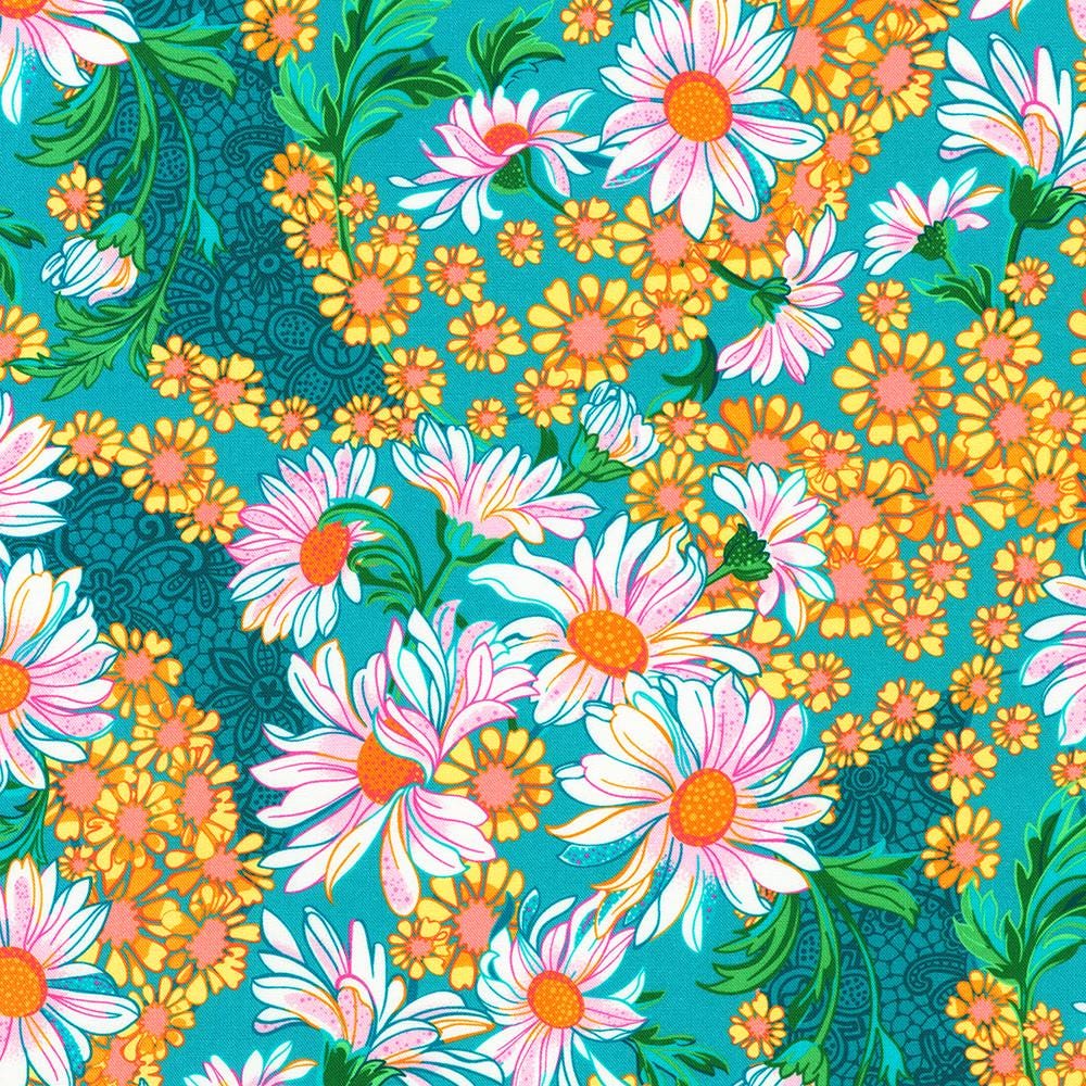 Sunflower Sonata 5" Charm Squares, Robert Kaufman CHS-1330-42, Bright Colorful Digitally Printed Floral 5" Precut Fabric Squares, Lola & Bek