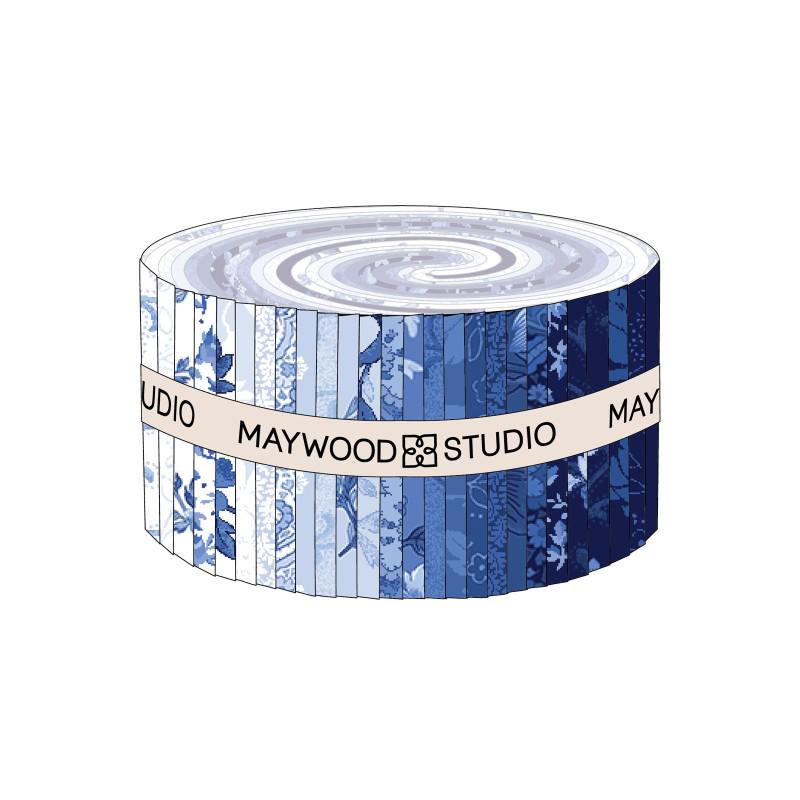 Blue Belle 2.5" Strips, Maywood Studio ST-MASBLBE, 2.5" Precut Blue White Floral Fabric Strips, Floral Fabric Strip Roll