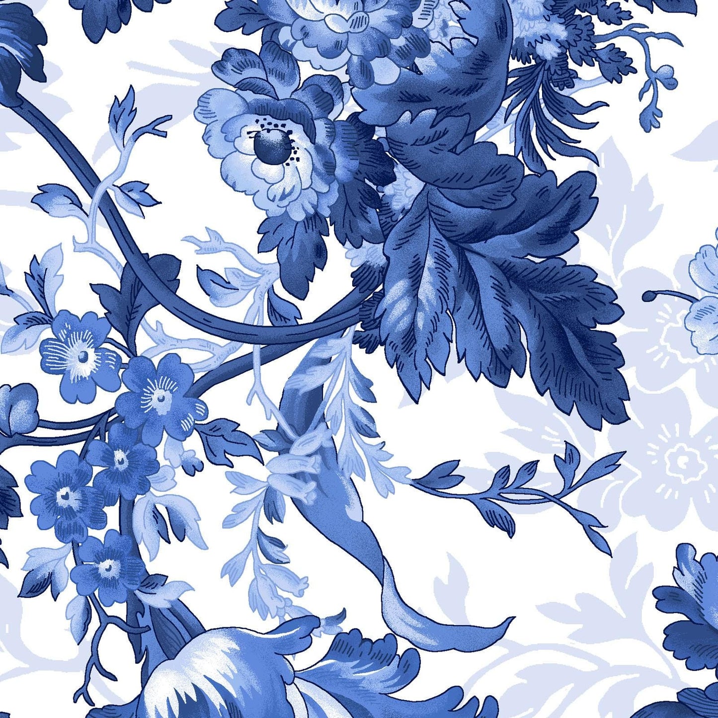 Blue Belle 2.5" Strips, Maywood Studio ST-MASBLBE, 2.5" Precut Blue White Floral Fabric Strips, Floral Fabric Strip Roll