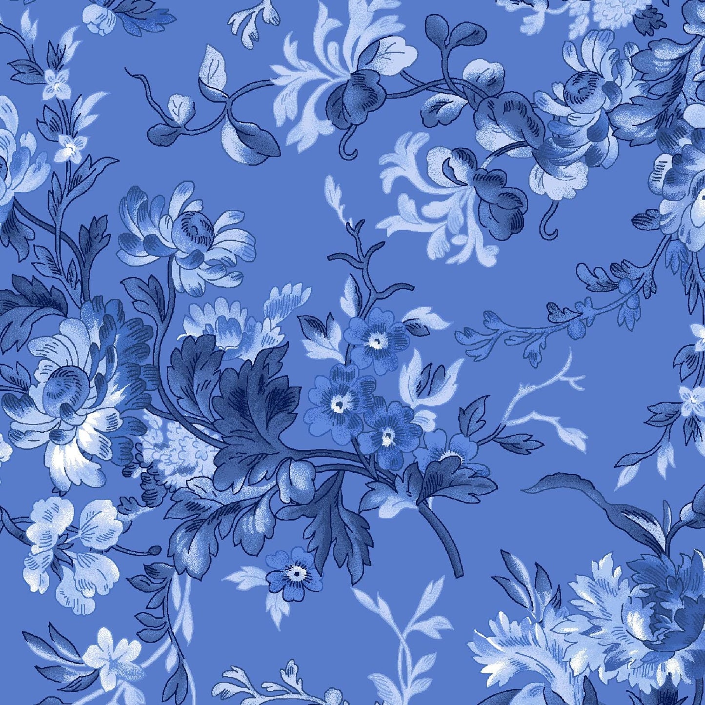 Blue Belle 2.5" Strips, Maywood Studio ST-MASBLBE, 2.5" Precut Blue White Floral Fabric Strips, Floral Fabric Strip Roll