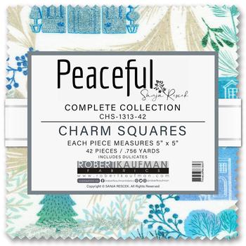 Peaceful 5" Charm Squares, Robert Kaufman CHS-1313-42, 5" Precut Blue Cream Christmas Floral Fabric Squares