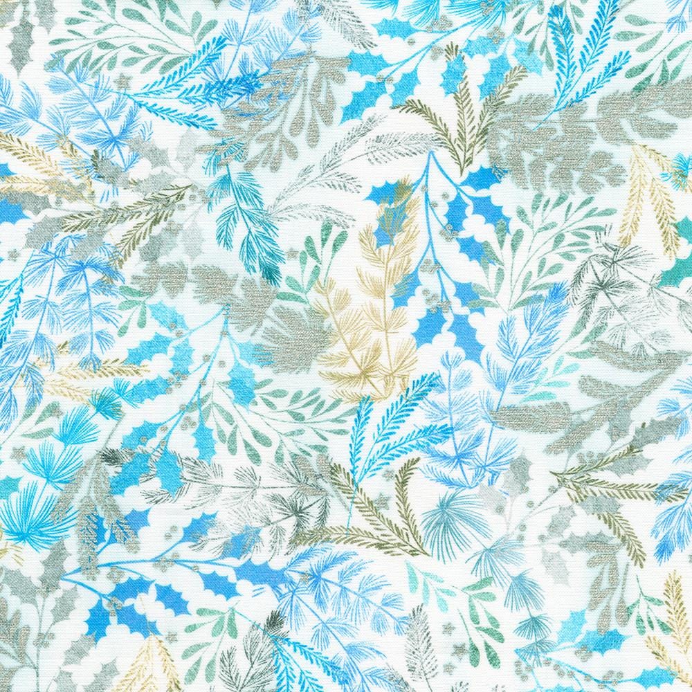 Peaceful 5" Charm Squares, Robert Kaufman CHS-1313-42, 5" Precut Blue Cream Christmas Floral Fabric Squares