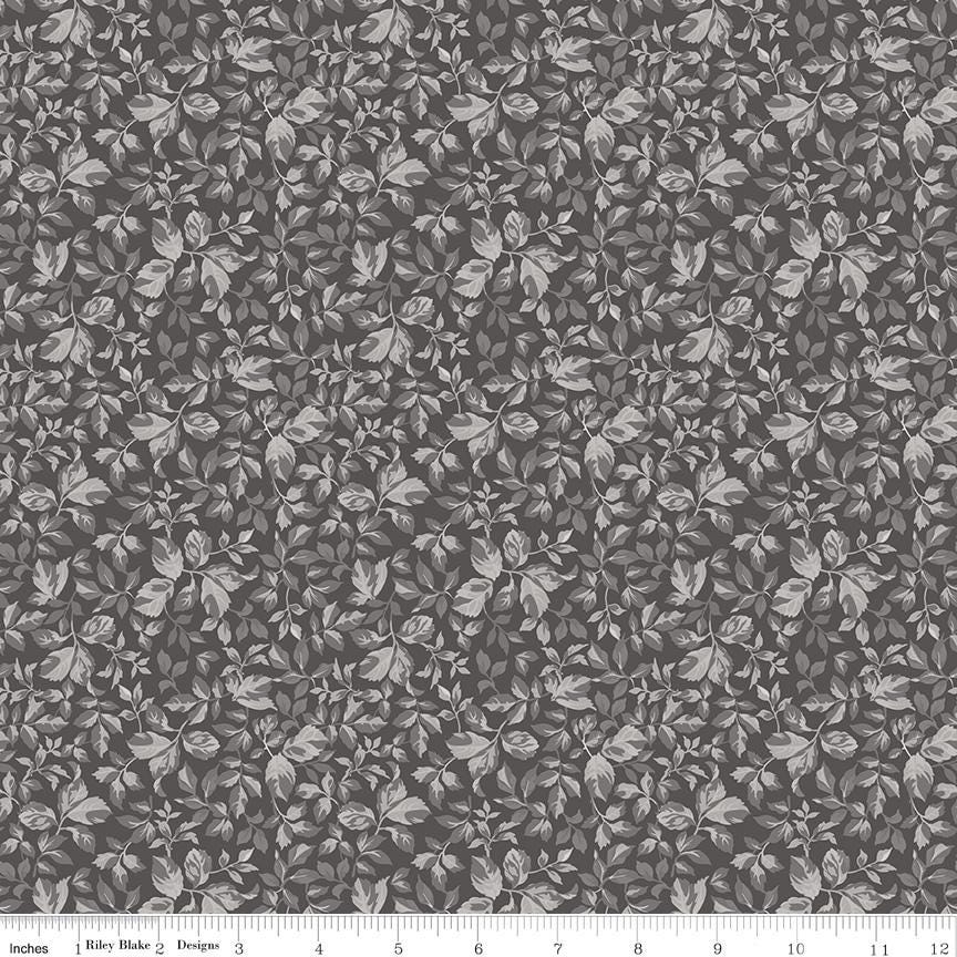 Ink and Ivory 5" Stacker, Riley Blake 5-16910-42, 5" Precut Black Cream Gray Floral Quilt Fabric Charm Squares