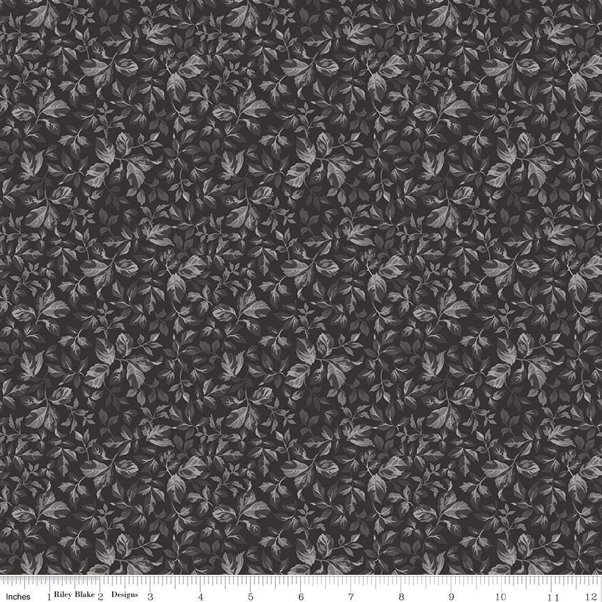 Ink and Ivory 5" Stacker, Riley Blake 5-16910-42, 5" Precut Black Cream Gray Floral Quilt Fabric Charm Squares