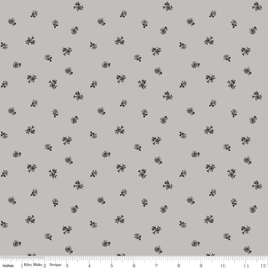 Ink and Ivory Rolie Polie, Riley Blake RP-16910-40, 2.5" Precut Black Cream Gray Floral Fabric Strips