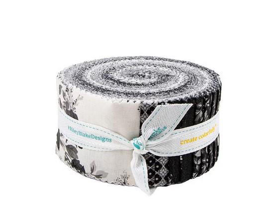 Ink and Ivory Rolie Polie, Riley Blake RP-16910-40, 2.5" Precut Black Cream Gray Floral Fabric Strips