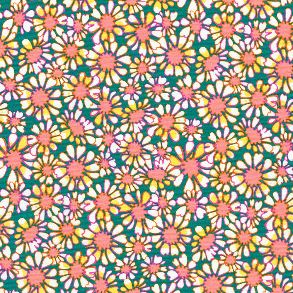 Sunflower Sonata Roll Up, Robert Kaufman RU-1342-40, 2.5" Precut Pink Teal Yellow Floral Digitally Printed Quilt Fabric, Lola & Bek