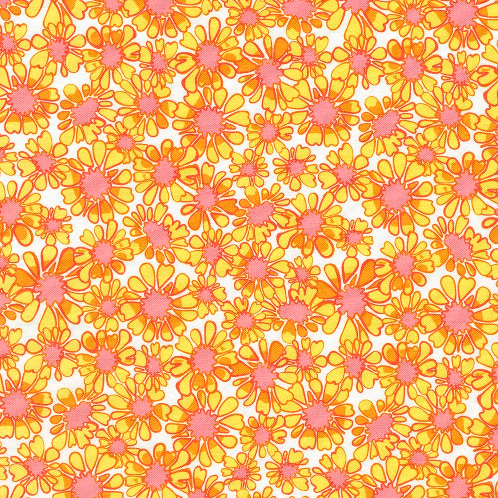 Sunflower Sonata Roll Up, Robert Kaufman RU-1342-40, 2.5" Precut Pink Teal Yellow Floral Digitally Printed Quilt Fabric, Lola & Bek