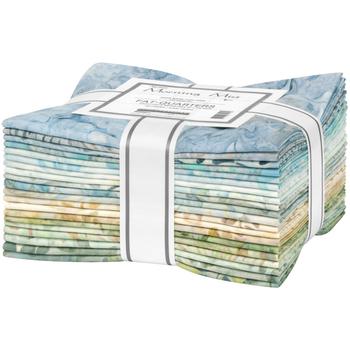 Morning Mist 2025 Batik Fat Quarter Bundle, Robert Kaufman FQ-2226-20, 20 Pieces of 18 x 22 Fabric Cuts, Cool Pastels Blue Green Batiks
