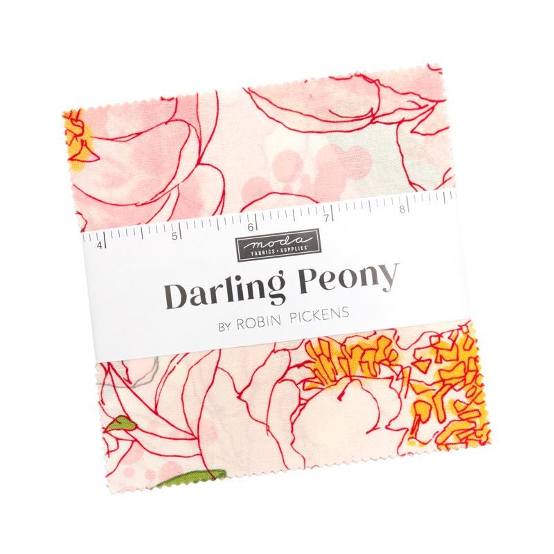 Darling Peony 5" Charm Pack, Moda 48790PP, 5" Precut Pink Red Cream Valentine Wedding Hearts Homes Quilt Fabric Squares, Robin Pickens