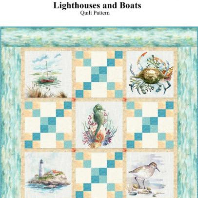 Lighthouses and Boats Panel Blocks Quilt Pattern, Castilleja Cotton CJC-54541, Multi Block Fabric Panel Quilt Pattern, Panel Friendly
