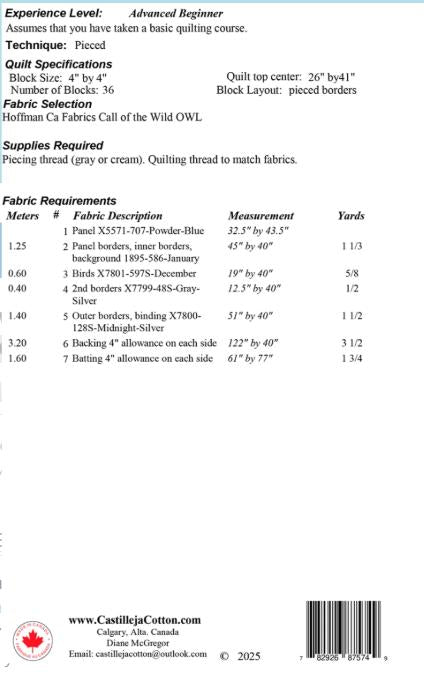 Owl in Flight Panel Quilt Pattern, Castilleja Cotton CJC-53852, Flying Geese Framed Fabric Panel Quilt Pattern, Panel Friendly